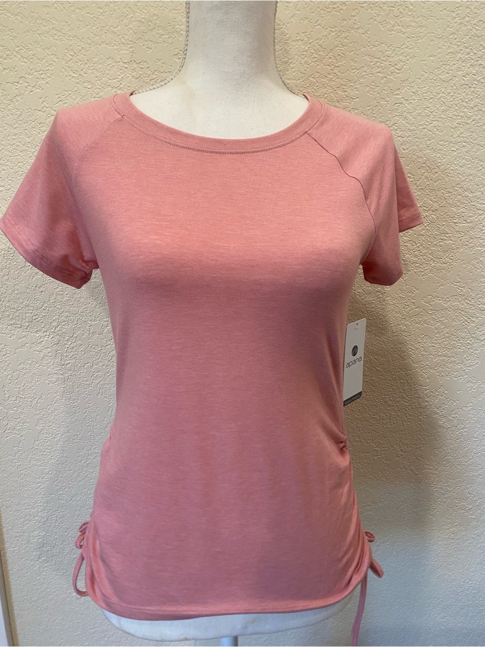 Apana Dusty Pink Short Sleeve Scoop Neck Top with Side Ruching